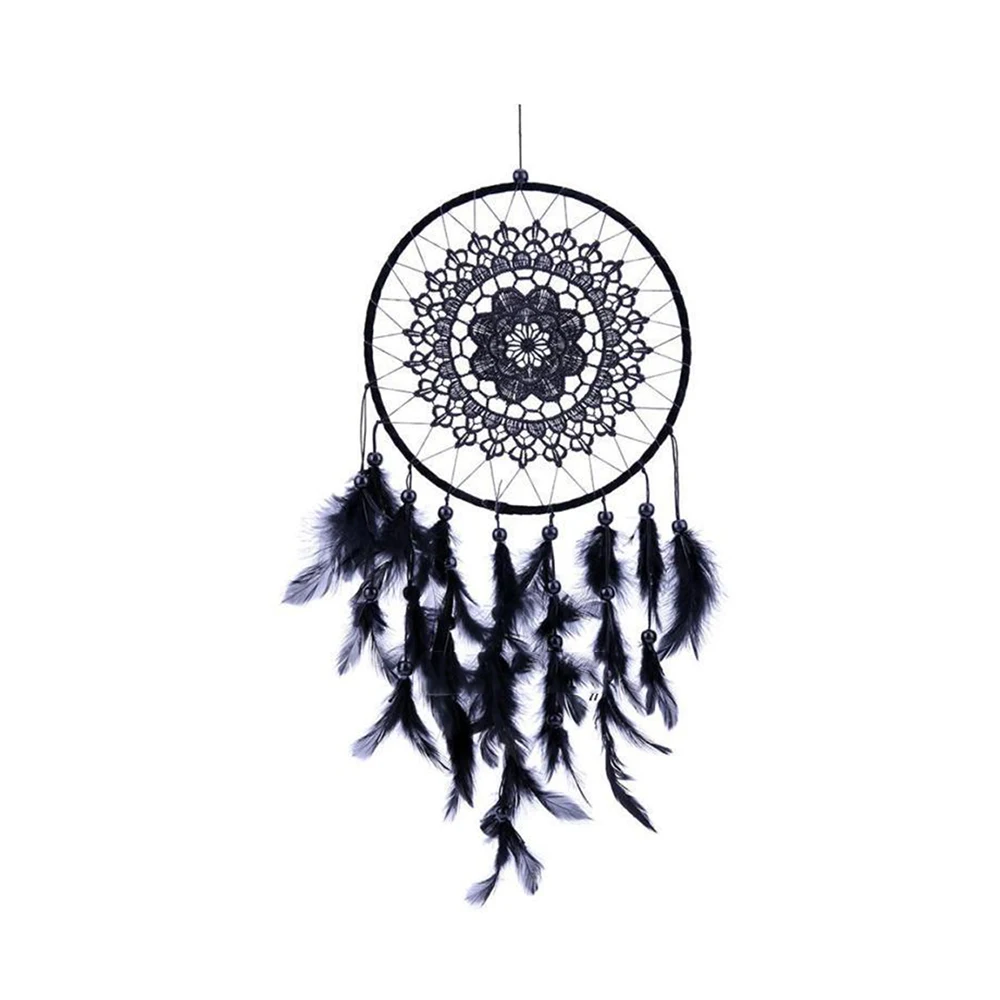 50 cm campanas de viento hecho a mano indio sueño Catcher neto negro con plumas pared Dreamcatcher arte regalo Decoración de casa