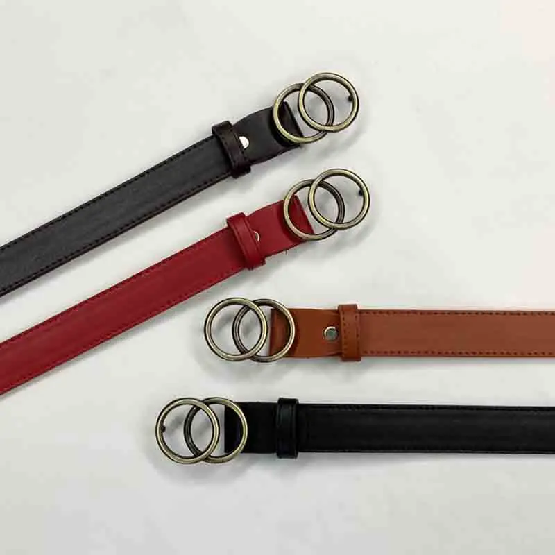 

Women's jeans fashion double round buckle gold jeans wild belt women's fashion dress wild belt simple new round pin buckle belt