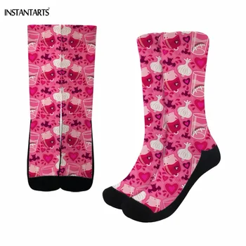 

INSTANTARTS 2019 New Women's Sports Socks Dental Hygienist Pattern Pink Cycling Socks Knee-high Female Summer Breath Gym Socks