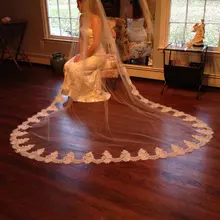 4.0 м фаты долго завеса один слой тюля фата мантилья собор кружева аппликация край фата с гребень V809