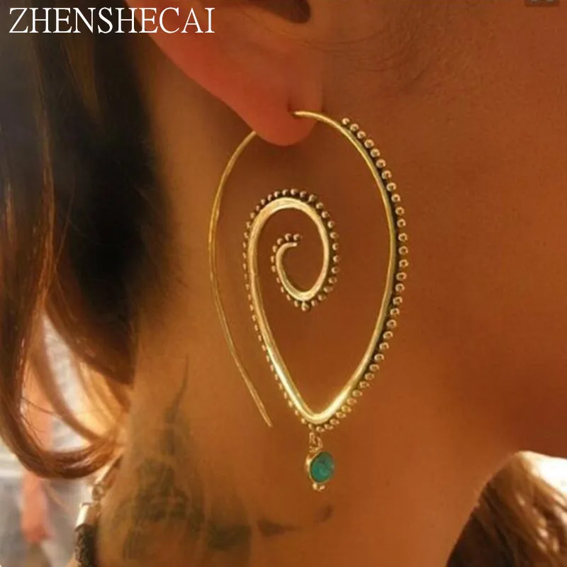 

Bohemia Personality Round Spiral Drop Earrings Exaggerated Gold color Whirlpool Gear Earrings for Women Jewelry e0448