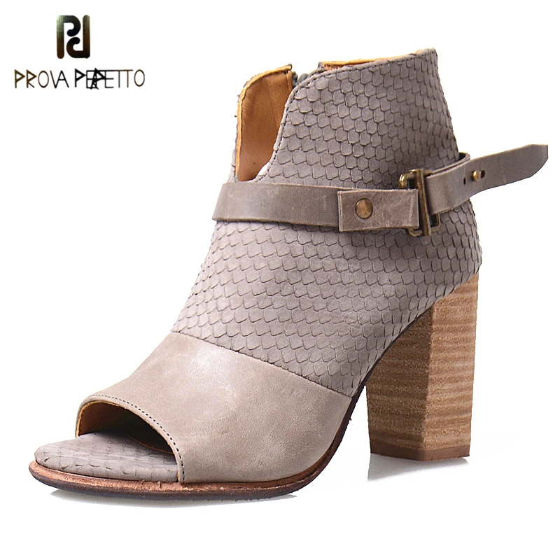 

Prova Perfetto 2017 Summer New Style Women Ankle Boots European High Heels Boots Stingray Skin Platform Peep Toe Shoes Woman