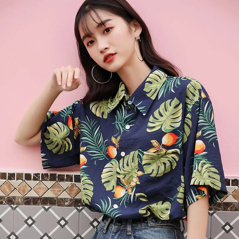 

Hawaiian Short Sleeve Summer Blouse Casual Printed Loose Short Sleeve Blouse Beach Shirt for Couple