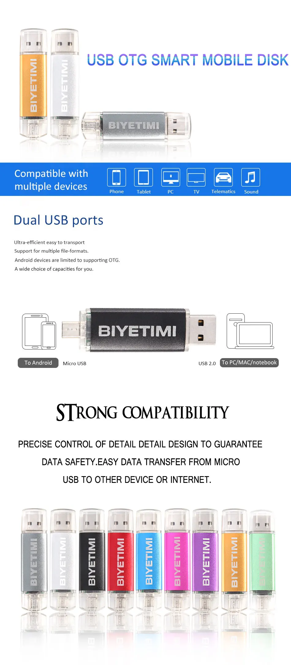 Новое поступление otg Usb флэш-накопитель смартфон 8 ГБ 16 ГБ 32 ГБ память Usb палка 2,0 ручка-накопитель Флешка для P