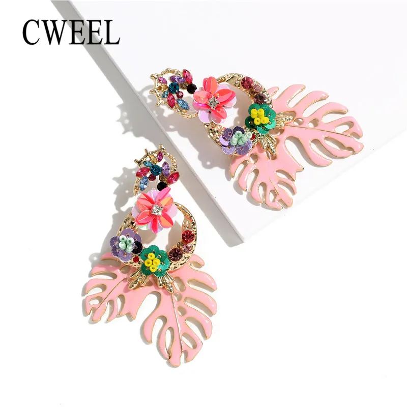 

CWEEL Fashion Earrings For Women 2019 Statement Long Earrings Hanging Crystal Flower Earring Female Party Christmas Jewelry