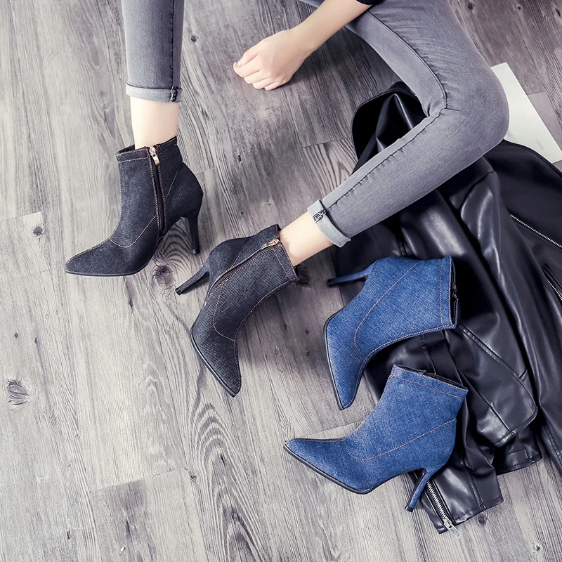 Ботинки на высоком каблуке; женская обувь; коллекция года; сезон осень-зима; женские ботинки; ковбойские ботильоны; пикантные Ботильоны на молнии с острым носком; bottes; большие размеры 35-41