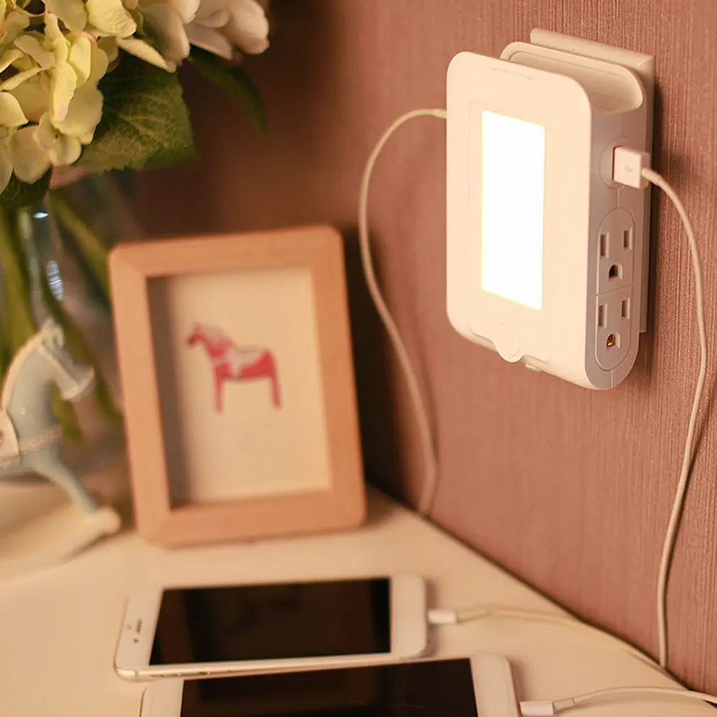 

Multi-functional Smart LED Night Light Double USB Charger Port Wall Socket Multi-function Wall Lamp Emergency Light Wholesale