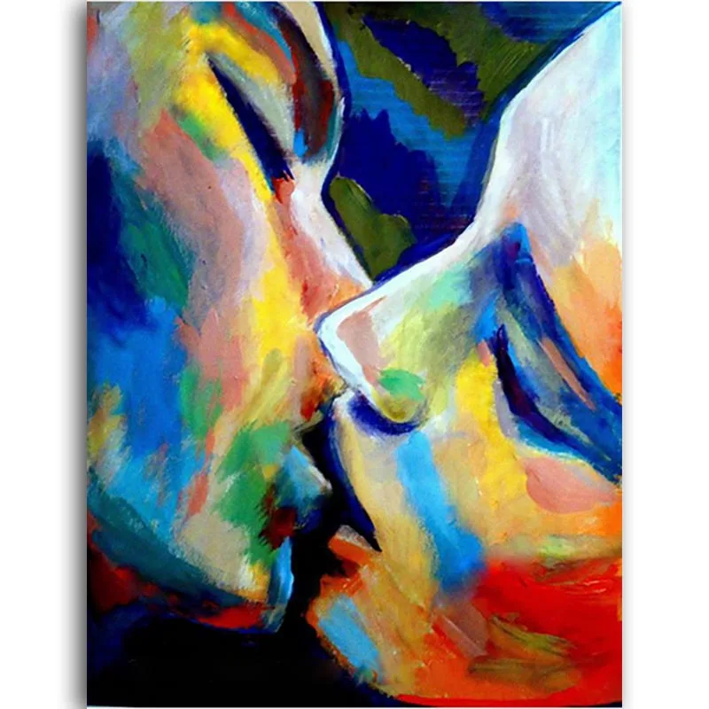 Hand-painted-New-Style-Wall-Art-Decorative-Portrait-Couple-Kiss-Colorful-Face-Oil-Painting-on-Canvas-Handmade-Modern-Oil-Picture
