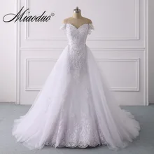 Свадебное платье со съемным шлейфом, белое вышитое бисером кружевное платье с аппликацией vestito da sposa Vestido de Noiva, Новое поступление, на заказ