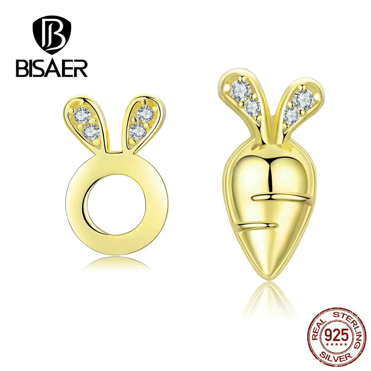 BISAER 925 пробы, серебряные маленькие серьги в виде зайчика для женщин, женские серьги-гвоздики в виде маленького зайчика, ювелирные изделия из стерлингового серебра EFE198