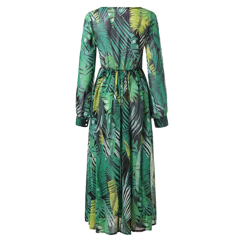 V-Neck Colorful Fashion Printing Chiffon Dress Long Sleeve Deep V Neck Belt Long Dress Comfortable New Vestidos #F#40NV26 (10)