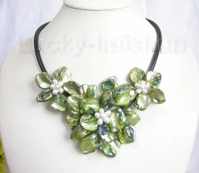 

Hot sale new Style >>>>> Genuine Baroque bloom white pearl choker leather necklace j7413