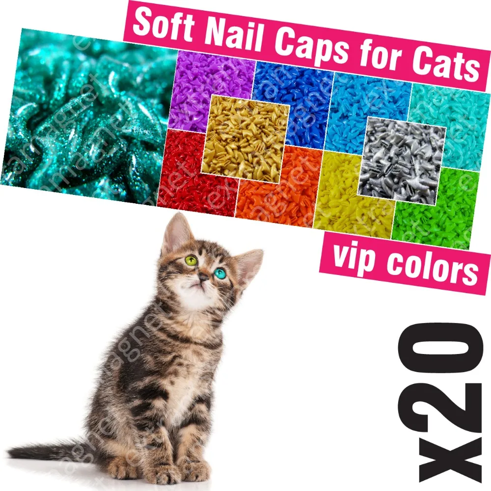 20 шт Мягкие колпачки для кошек + 1x клейкий клей аппликатор/* XS S M L чехол кошка лапа