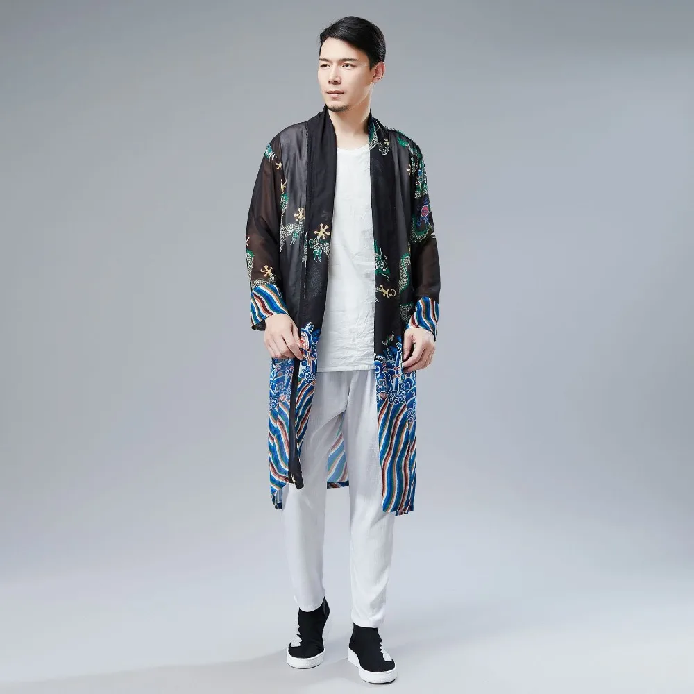 LZJN 2019 Japanese Kimono Cardigan Men Dragon Pattern Print Long Kimono Cardigan Men Thin Mens Kimono Cardigan Jacket Coat  (17)