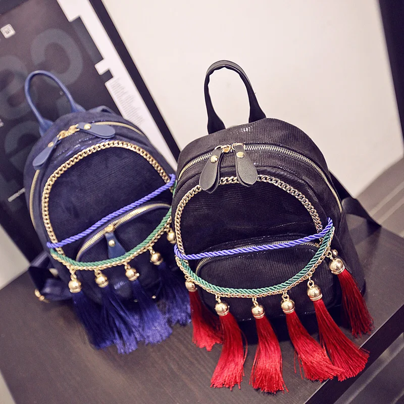 Backpack backpack 2017 new Korean female tassel wind bag package tour street fashion mummy bag