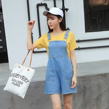 

2019 Summer Playsuit Women Bodysuit Loose Cotton Denim Romper Overalls for Women Denim Jumpsuits Rompers Salopette Femme En Jean