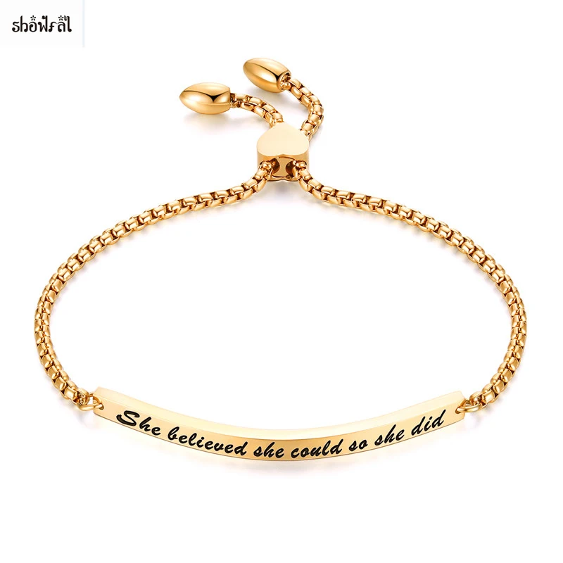 

316l Stainless Steel Adjustable Bracelet Chain She Believed She Could so She Did Letter Bracelets for Women Luxury Brand 2018