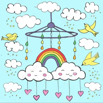 

rainbow white clouds cute kids baby room blue theme Background Vinyl cloth High quality Computer print wall backdrops
