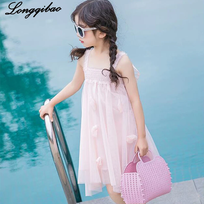 

Baby girl high quality fashion strap dress summer new Korean version of the girl foreign children's lace sweet princess dress