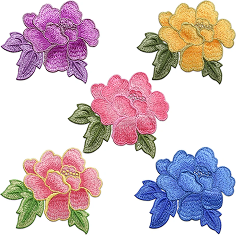 Peony flowers sew on patches for clothes applique embroidery flower