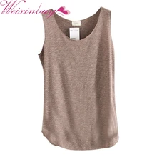WEIXINBUY 2018 Sexy Women's U-Neck Beach Vest Tanks Soft Tops Summer Candy Color Loose T-Shirt Bamboo Cotton Tees