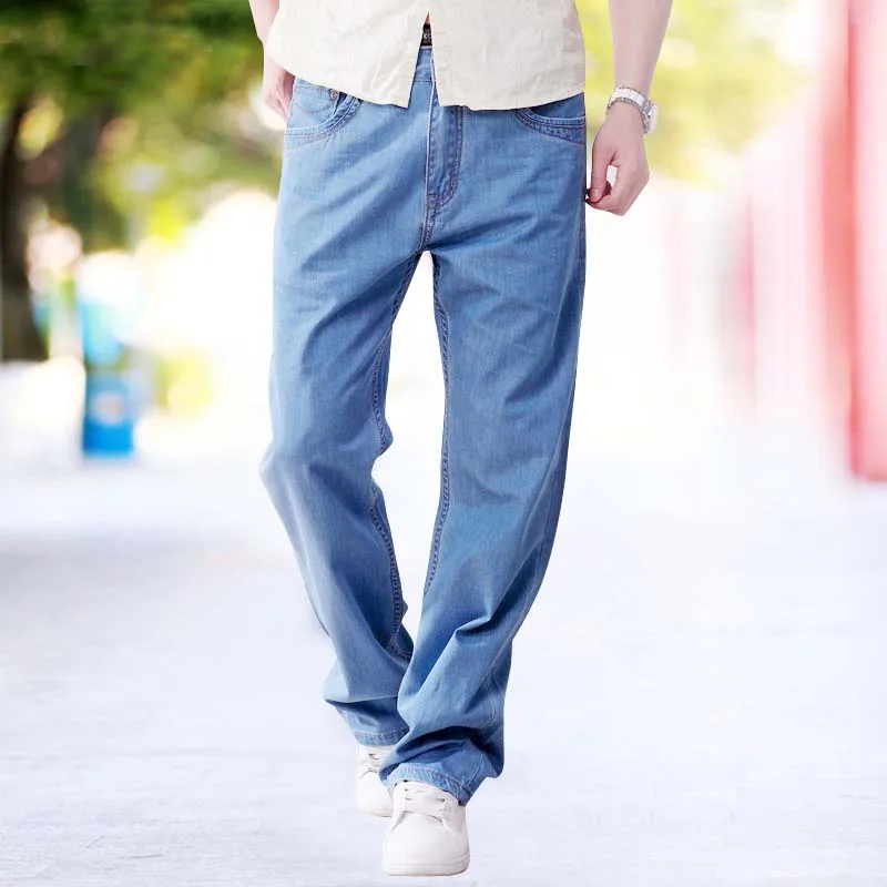4 сезона мужские Модные джинсы прямые Свободные мешковатые шаровары джинсовые
