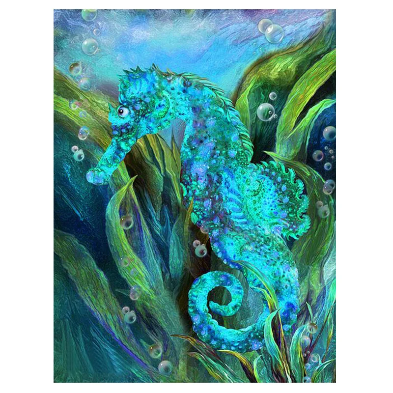

3D embroidery blue seahorse scenery 5d DIY full drill square diamond painting cross stitch mosaic rhinestones,wall art JS4247