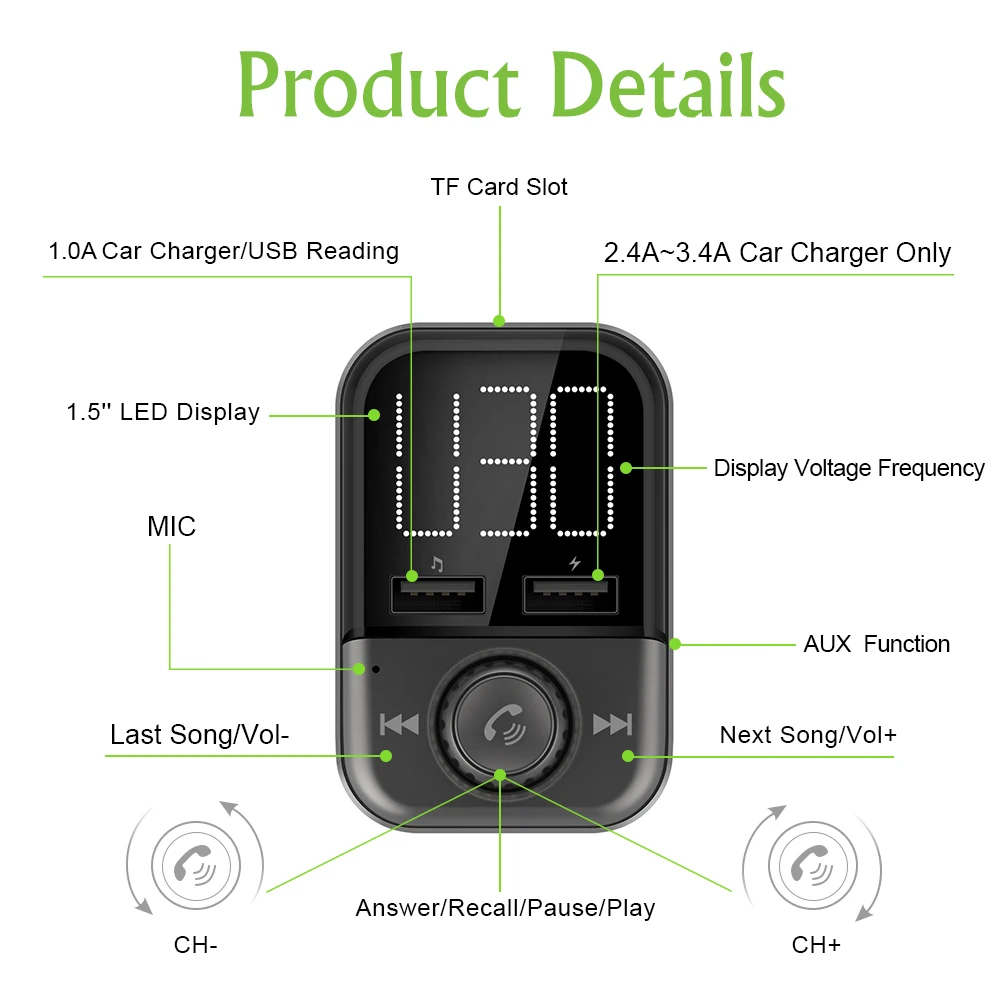 Fm передатчик Bluetooth автомобильный трансмиссор Handsfree TF модулятор трансмиттер радио