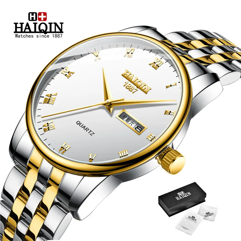 

Men's Watches 2019 New HAIQIN Top Brand Luxury Gold Quartz Watches Military Sport Wristwatch Male Steel Clock Relogio Masculino