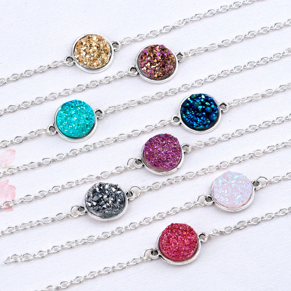 

DoreenBeads Resin Drusy /Drusy Elegant Women Bracelets Antique Silver Round Connector 8 Colors Glitter 17cm(6 6/8") long 1 Piece