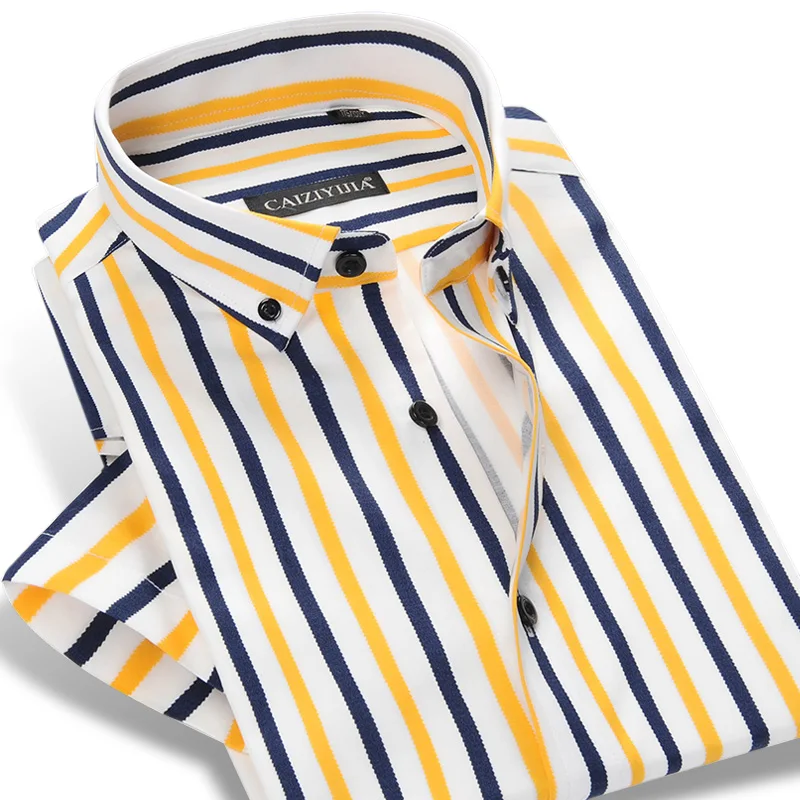 

GREVOL Новая летняя футболка с короткими рукавами классический полосатый мужской рубашки на каждый день, с низким содержанием железа для мужчин, одежда с отложным воротничком