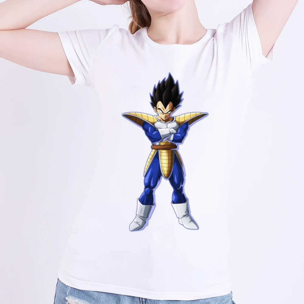 

Japan Anime Dragon Ball Cartoon Print Son Goku Vegeta T Shirt Modal Women White T-shirt Fashion Clothing Streetwear Vogue Top