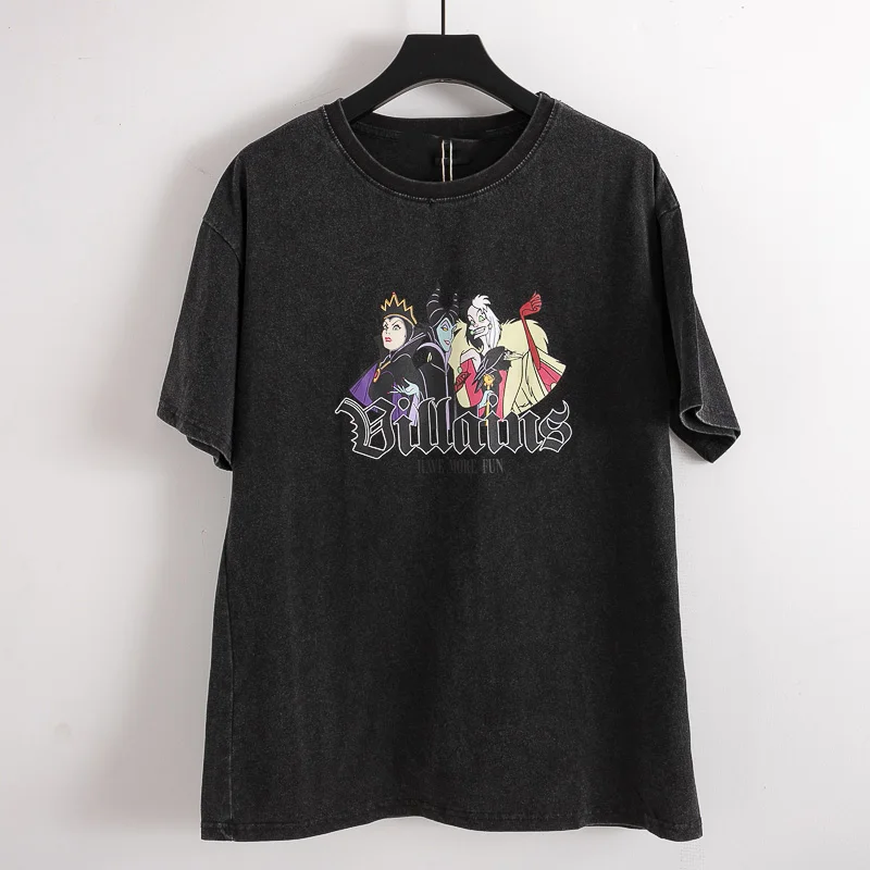 

2019 summer models new round neck washed gray short-sleeved T-shirt women