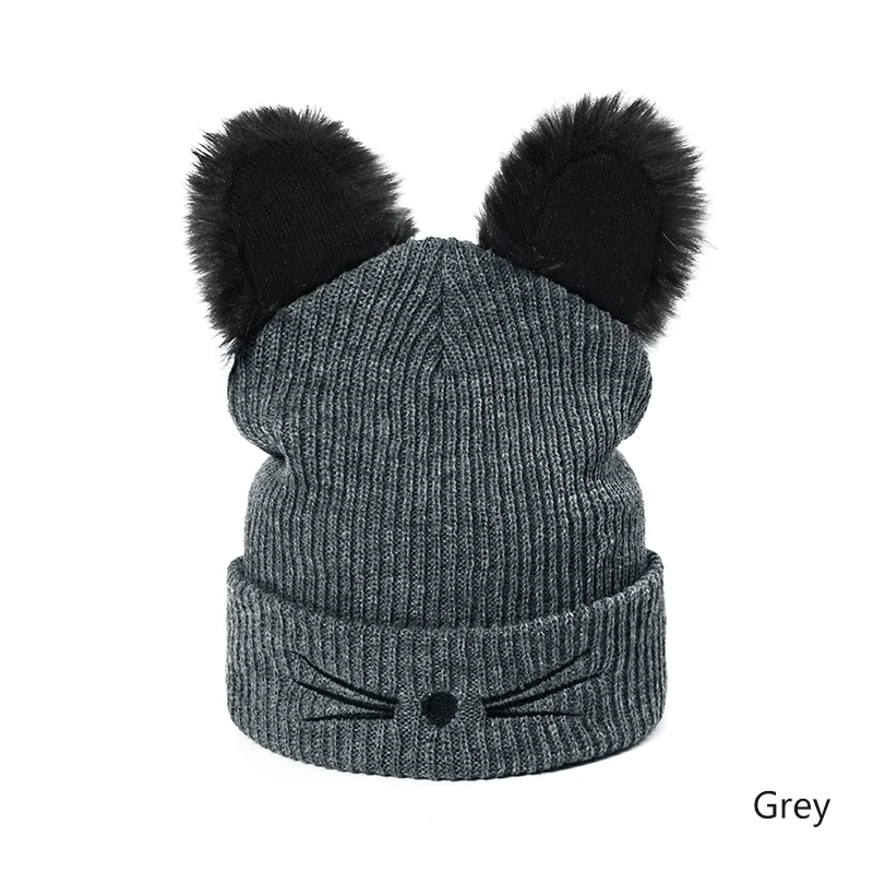 WISH CLUB, Лидер продаж, брендовая вязаная акриловая теплая зимняя шапка с кошачьими ушками, шапка Skullies Beanies, шапки для женщин - Цвет: Gray