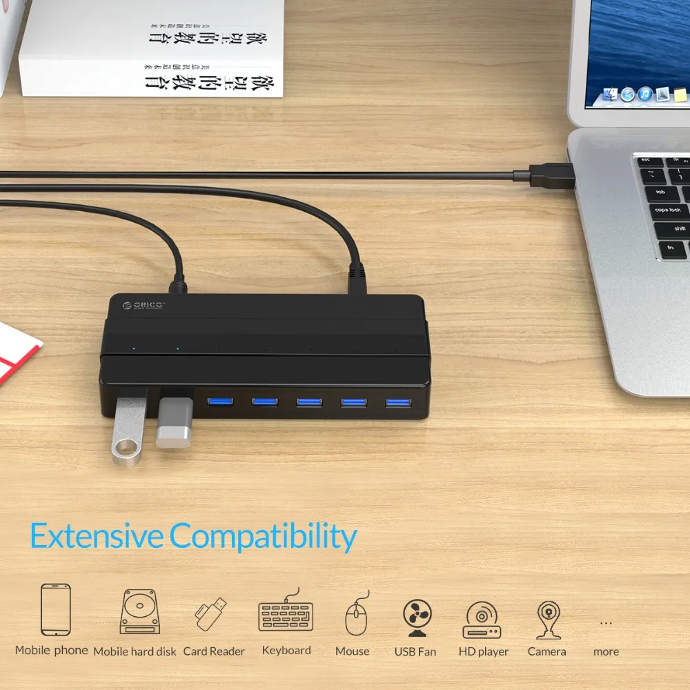  Centro de escritorio ORICO H7928-U3 7 puertos USB3.0 con adaptador de corriente de 12V HUB USB 30