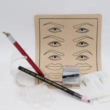 Перманентный макияж для бровей комплект 3D бровей ручной Макияж Ручка с 10 шт. лезвие иглы и 1 шт. карандаш для бровей и 1 шт. Татуировка паста