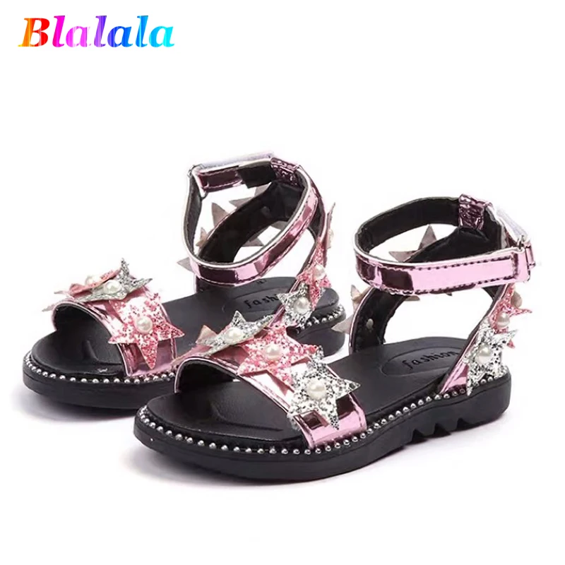 

Summer girls sandals baby beach shoes kids shoes children quality sandals fashion pearl glitter star patch 3 to 14 yrs