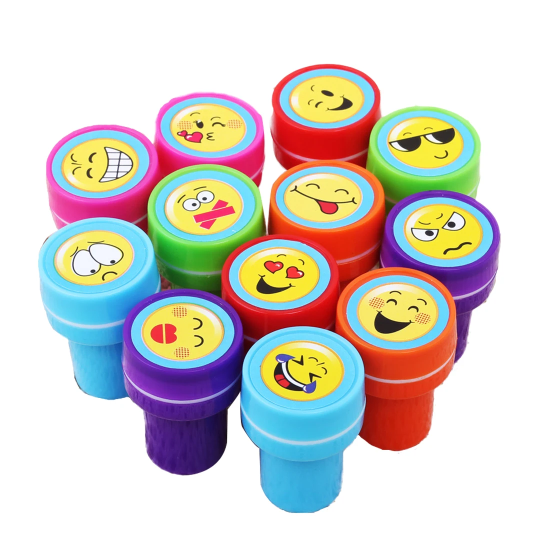 Два кольца в одном, 12 шт./набор, само-чернильные штампы детский праздничный костюм Свадебные сувениры товары для праздника для День рождения игрушки для мальчиков и девочек, сумка для вещей наполнители для пиньяты - Цвет: Emoji