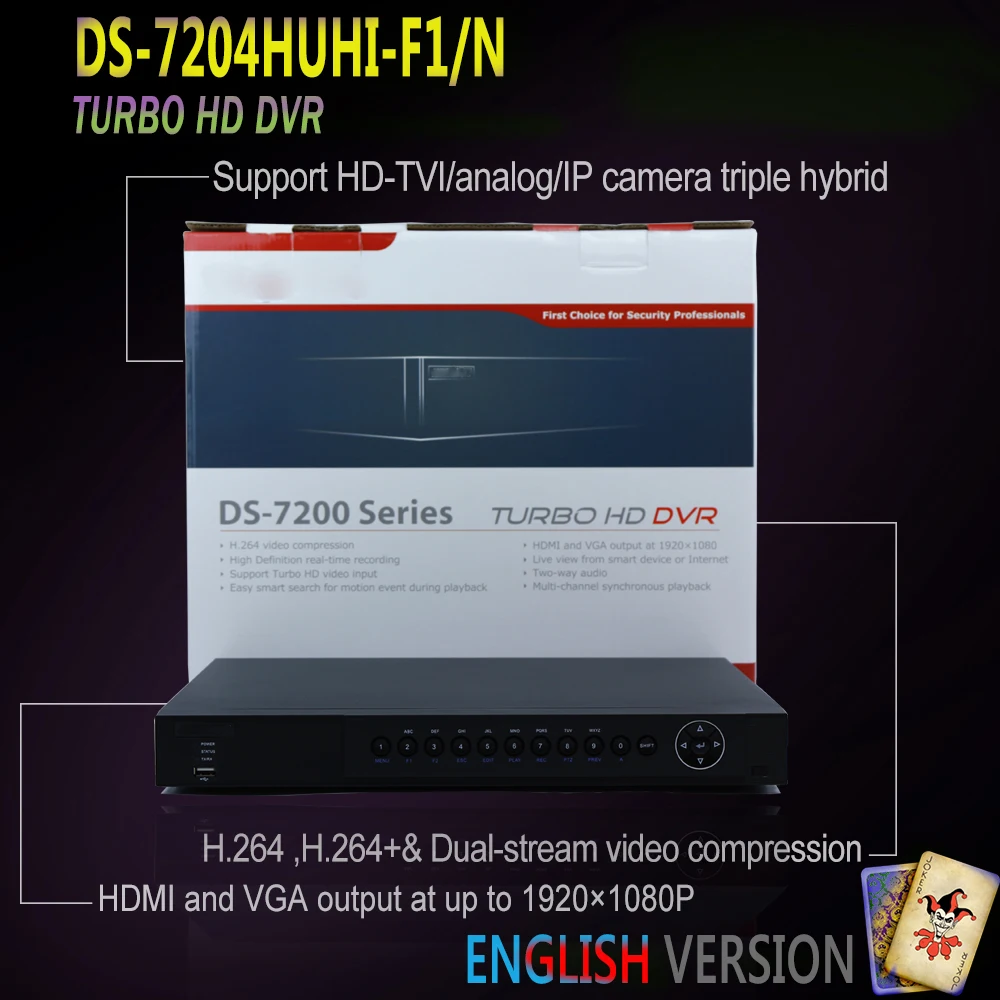 2016 Горячая продажа Hikvision TVI DVR английская версия DS 7204HUHI F1/N 4CH Turbo HD 1080P CCTV