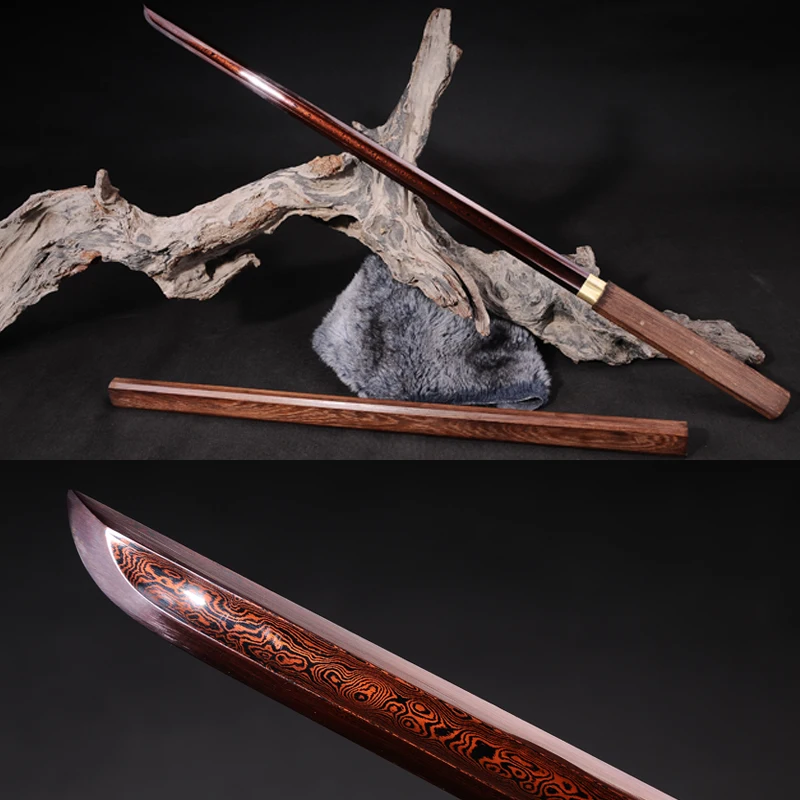 Hadmade Shirasaya Дамасская сложенная сталь Тан дао Китайский традиционный меч розовое дерево ножны боевое искусство