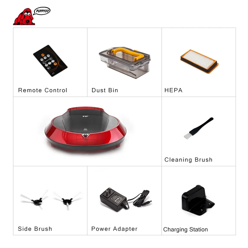 PUPPYOO Multifunctional Robotic Vacuum Cleaner Self-Charge Sweep Home Collector Suction LED Touch Screen Side Brushes V-M900R