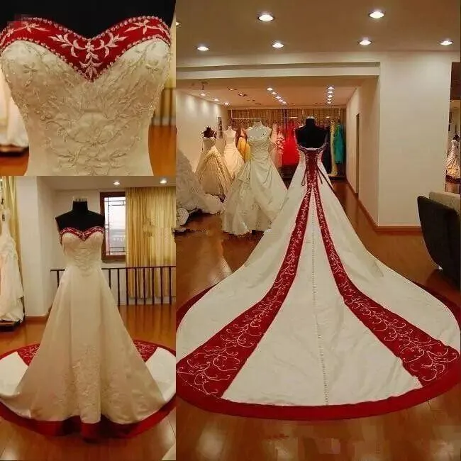 

Vintage Corset Wedding Dresses 2019 Sweetheart Lace Embroidery Beaded Sweep Train Lace-up Bridal Church Garden Wedding dress