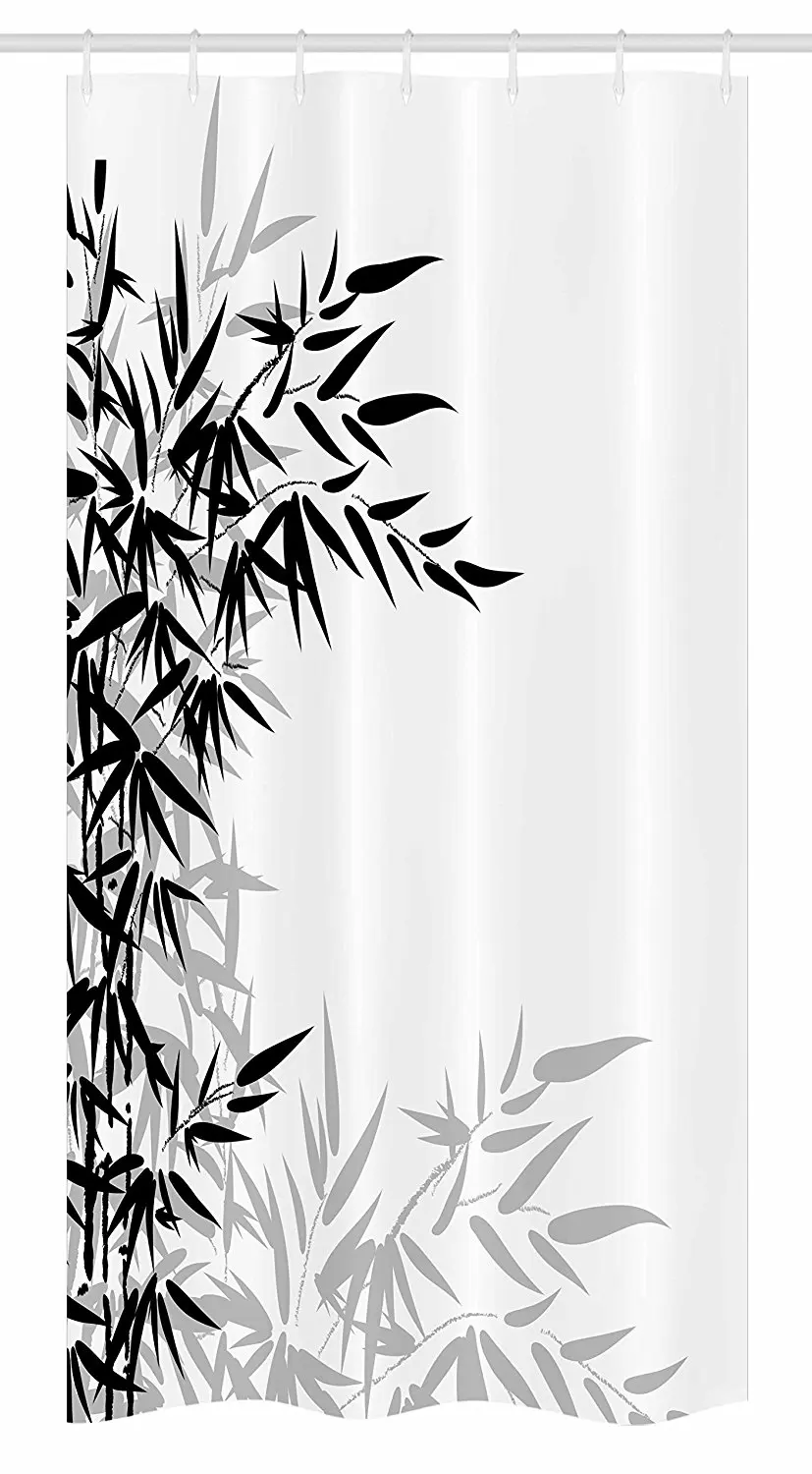 Bamboo Stall Shower Curtain Bamboo Leaves on Clear Simple Background Organic Life Artistic Illustration Decor Set with Hooks