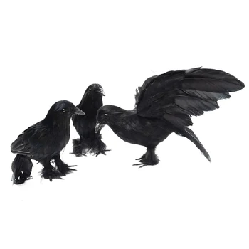 

3 Pcs Realistic Feathered Crows Halloween Birds Feathered Crows Prop Decor