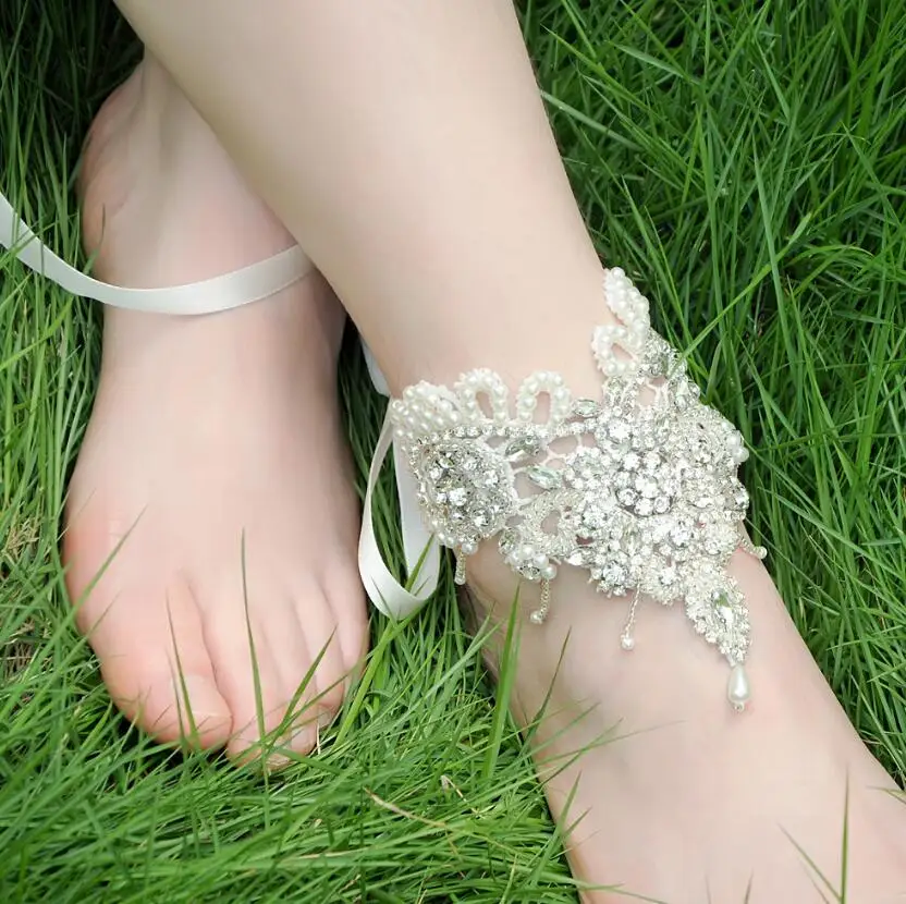 

2019 Luxury rhinestones foot ring barefoot sandals beach wedding anklet white sexy jewelry wedding shoes 1pcs