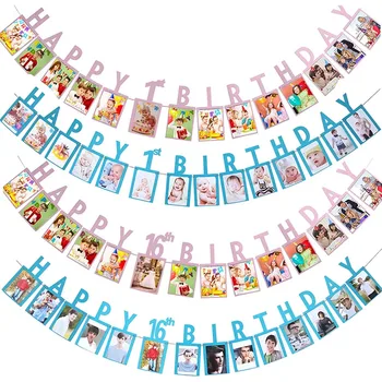 

1 Set Happy Birthday Photo Banner DIY Paper Garland Banner for 1st 2nd 16/18/21/30/40/50/60 Year Old Birthday Party Decoration