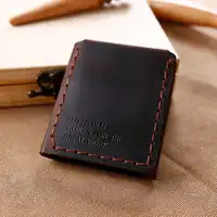 Trifold Genuine Leather Wallet Men Handmade Crazy Horse Leather Purse Men's Short Vintage Wallet with Coin Pocket