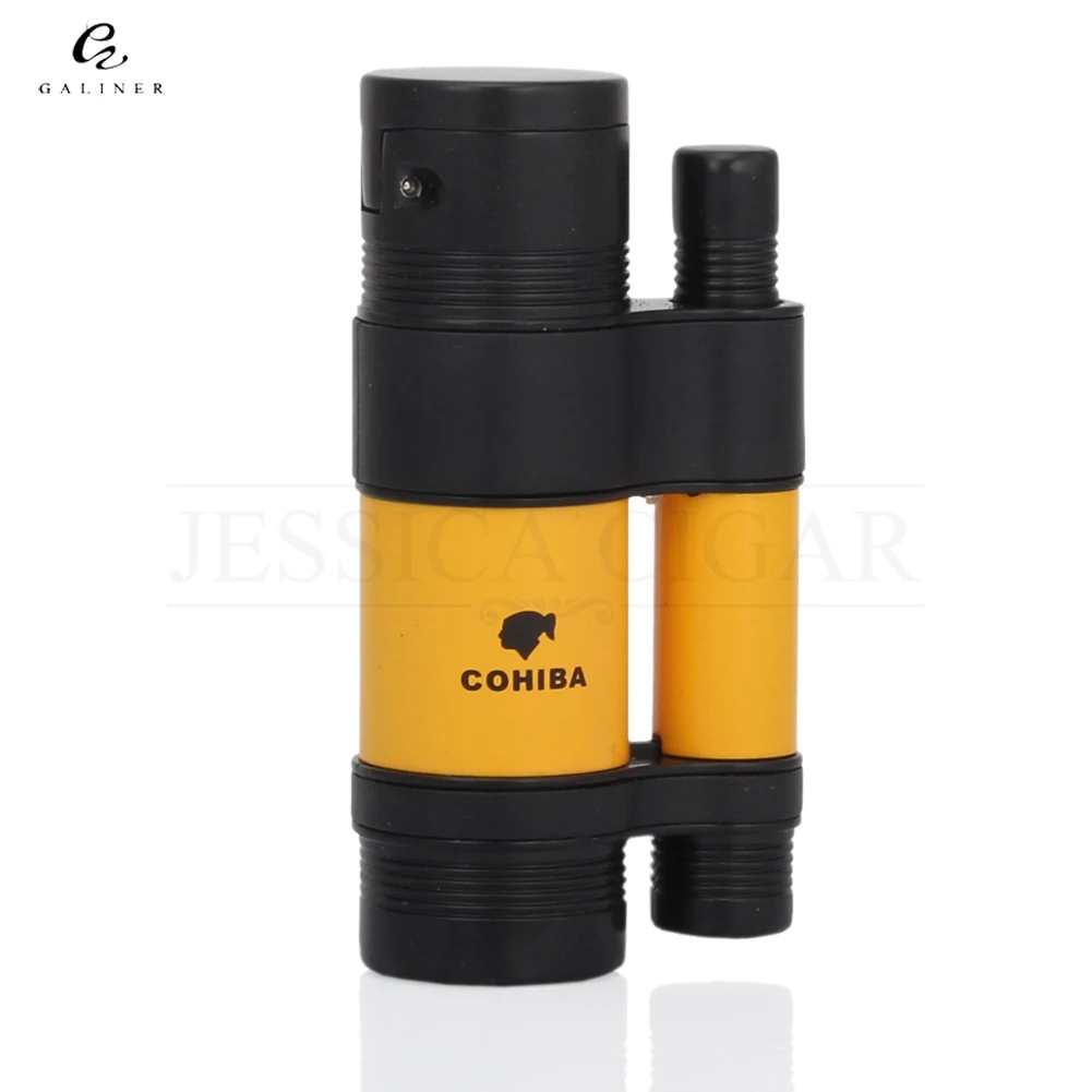 Новинка COHIBA металлические зажигалки ветрозащитный сигар 3 Синий Пламя огня факела газ бутан зажигалка