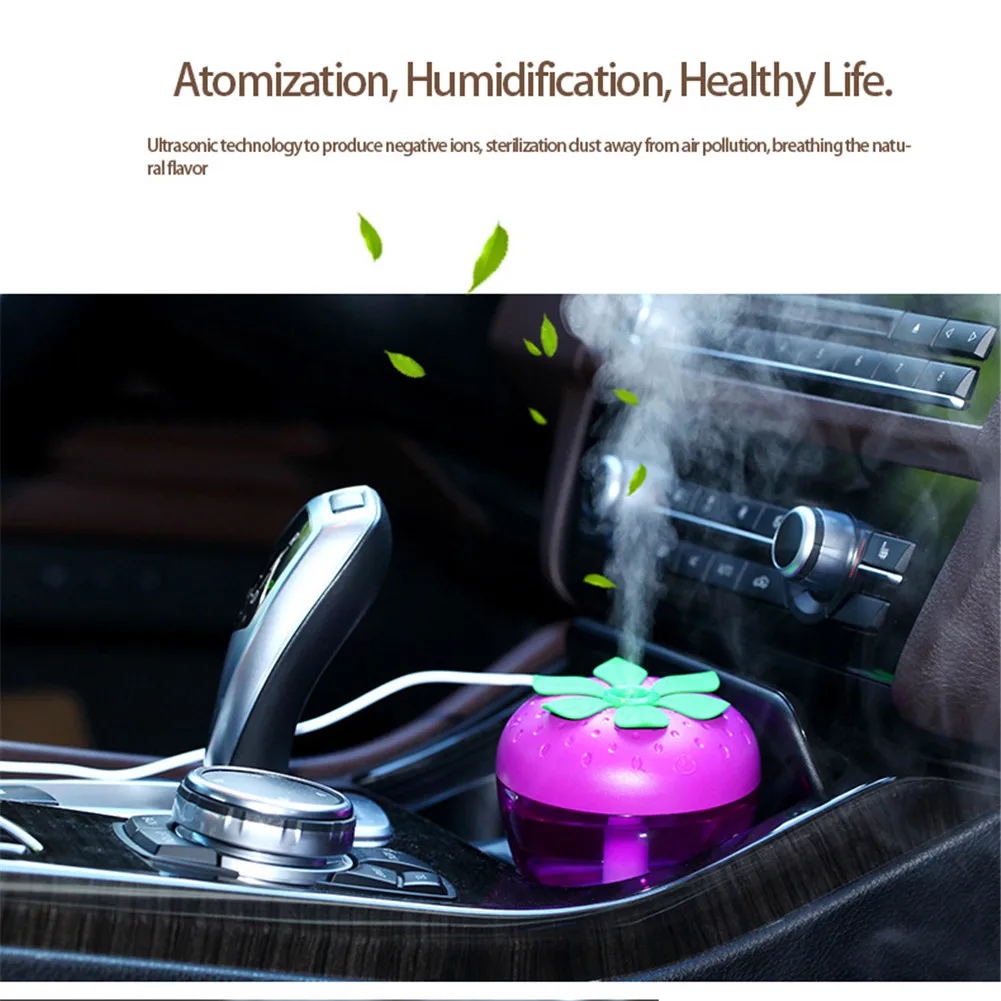 Автомобиль клубничный аромат Usb увлажнитель Воздухоочистители мини увлажнение ароматерапия машина домой светящиеся счетчик воды