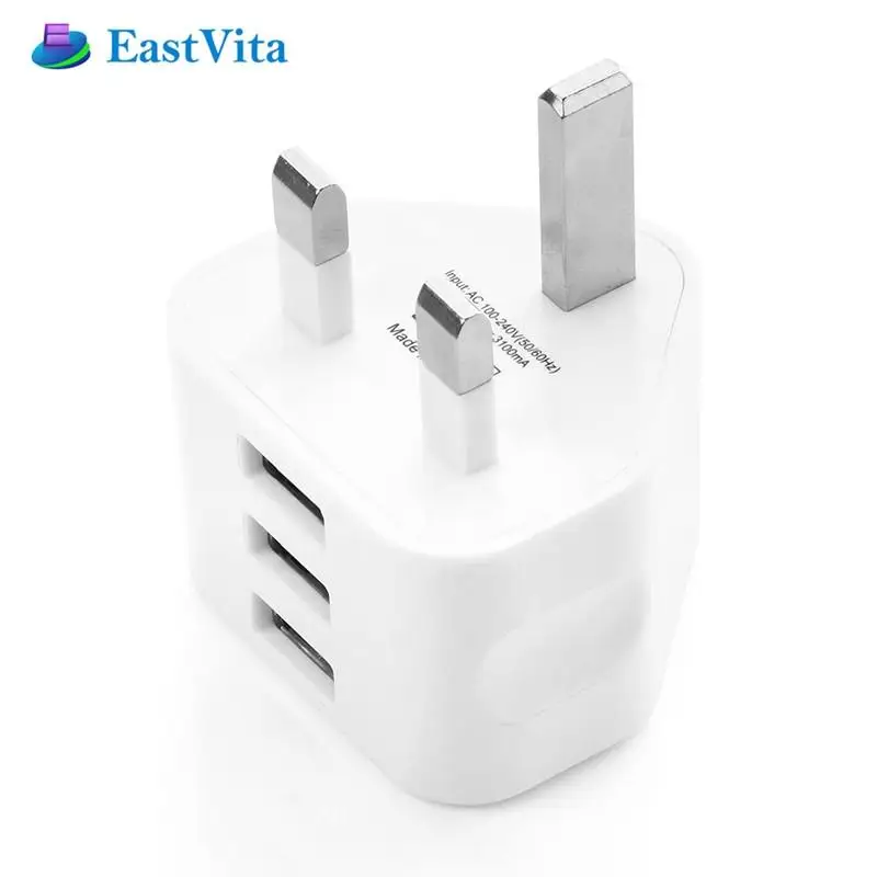 EastVita 3-Порты и разъёмы USB Зарядное устройство 3 контактный разъем Великобритании